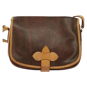 ETRO Paisley Shoulder Bag PVC Leather Brown Gold Auth am8067 - 0