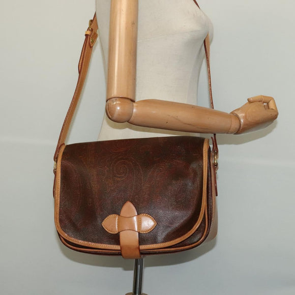 ETRO Paisley Shoulder Bag PVC Leather Brown Gold Auth am8067