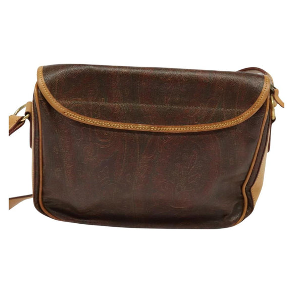 ETRO Paisley Shoulder Bag PVC Leather Brown Gold Auth am8067