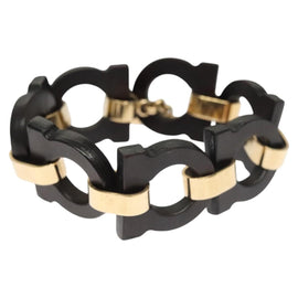 Salvatore Ferragamo Gancini Bracelet Wood Black Auth am8079