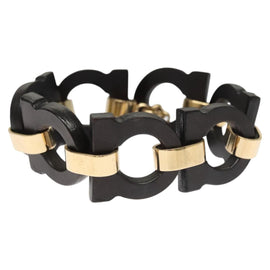 Salvatore Ferragamo Gancini Bracelet Wood Black Auth am8079 - 0