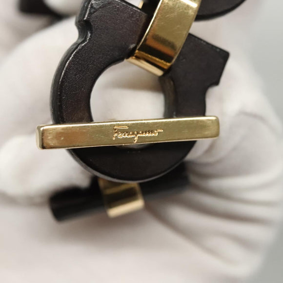 Salvatore Ferragamo Gancini Bracelet Wood Black Auth am8079
