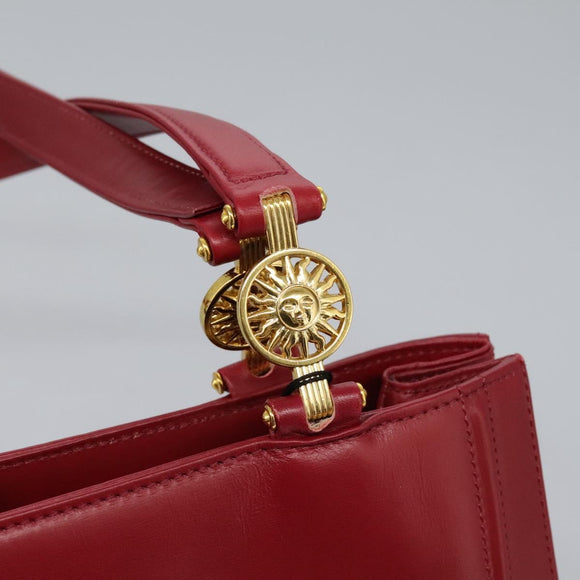 VERSACE Tote Bag Leather Red Gold Auth am8101