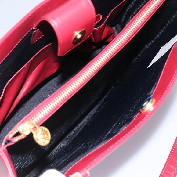 VERSACE Tote Bag Leather Red Gold Auth am8101