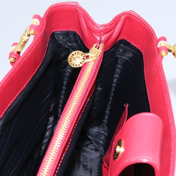 VERSACE Tote Bag Leather Red Gold Auth am8101