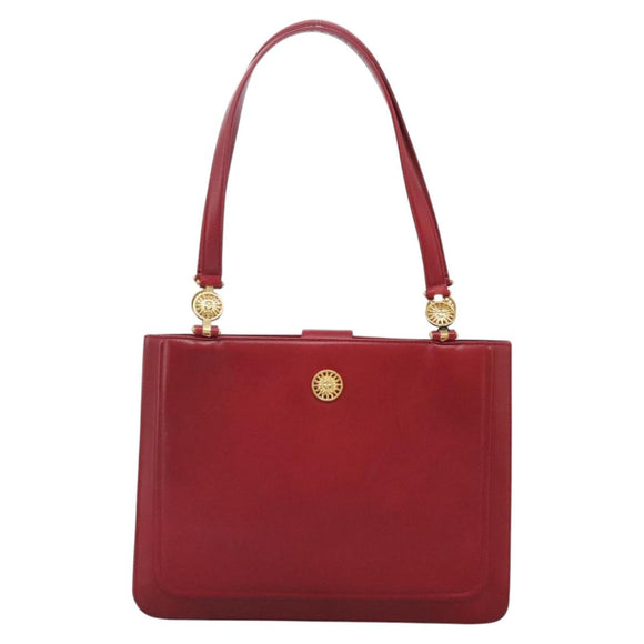 VERSACE Tote Bag Leather Red Gold Auth am8101
