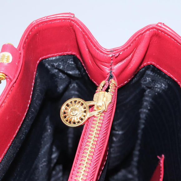 VERSACE Tote Bag Leather Red Gold Auth am8101