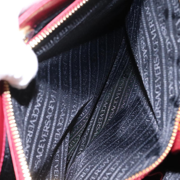 VERSACE Tote Bag Leather Red Gold Auth am8101