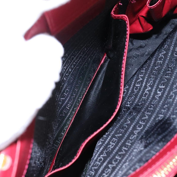 VERSACE Tote Bag Leather Red Gold Auth am8101