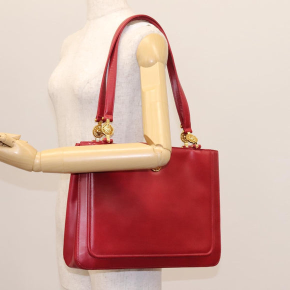 VERSACE Tote Bag Leather Red Gold Auth am8101