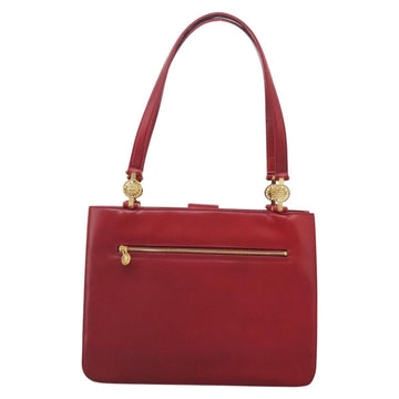 VERSACE Tote Bag Leather Red Gold Auth am8101 - 0