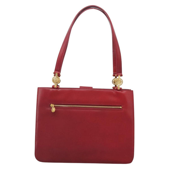 VERSACE Tote Bag Leather Red Gold Auth am8101