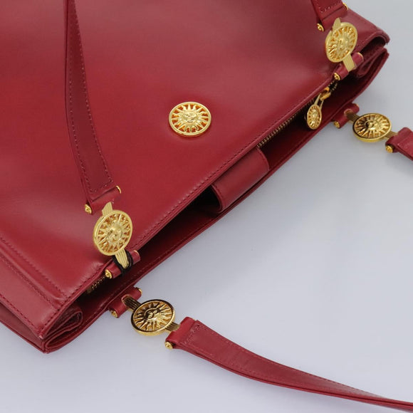 VERSACE Tote Bag Leather Red Gold Auth am8101