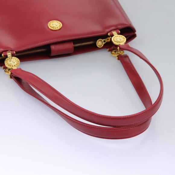 VERSACE Tote Bag Leather Red Gold Auth am8101