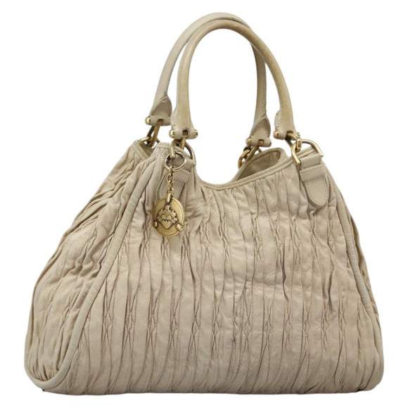 BALLY Tote Bag Leather Beige Gold Auth am8137