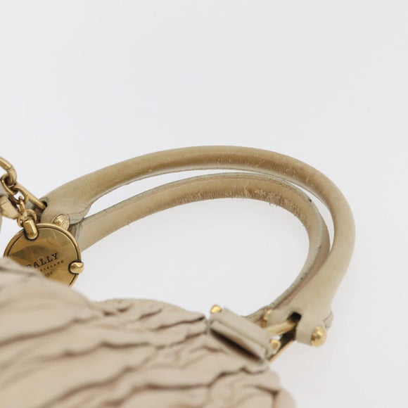 BALLY Tote Bag Leather Beige Gold Auth am8137