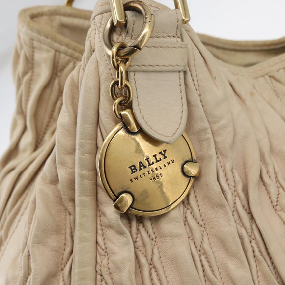 BALLY Tote Bag Leather Beige Gold Auth am8137