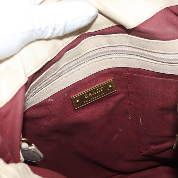 BALLY Tote Bag Leather Beige Gold Auth am8137