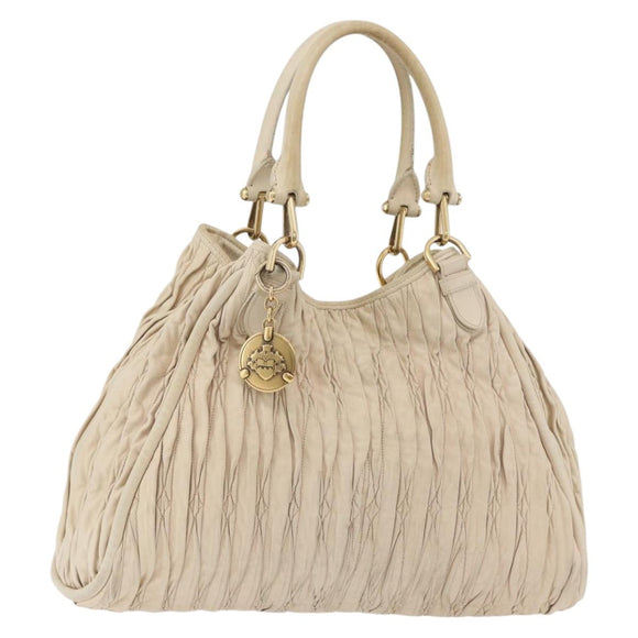 BALLY Tote Bag Leather Beige Gold Auth am8137