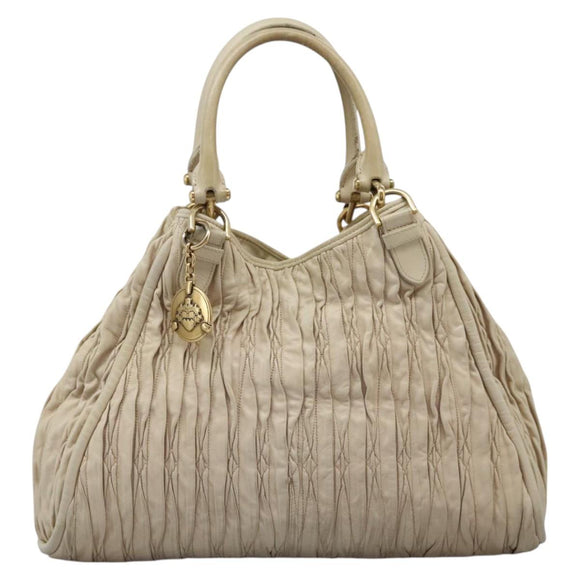 BALLY Tote Bag Leather Beige Gold Auth am8137