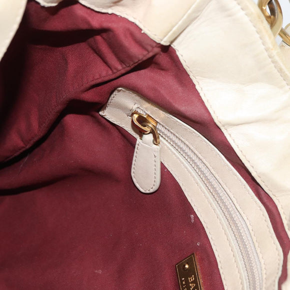BALLY Tote Bag Leather Beige Gold Auth am8137