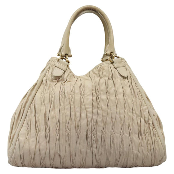 BALLY Tote Bag Leather Beige Gold Auth am8137