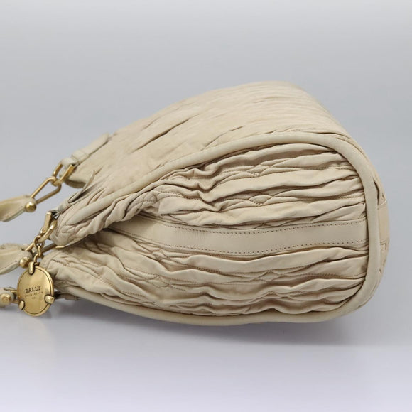 BALLY Tote Bag Leather Beige Gold Auth am8137