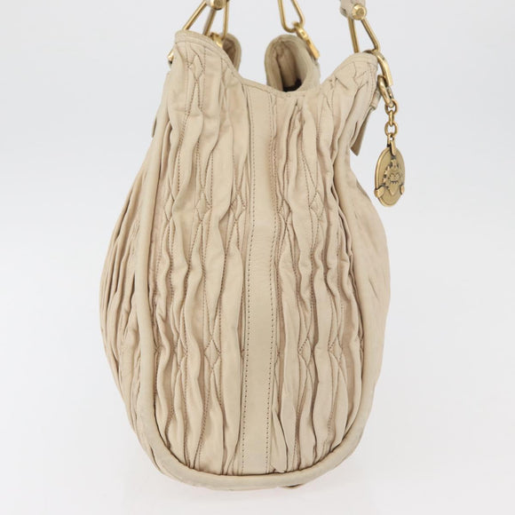 BALLY Tote Bag Leather Beige Gold Auth am8137