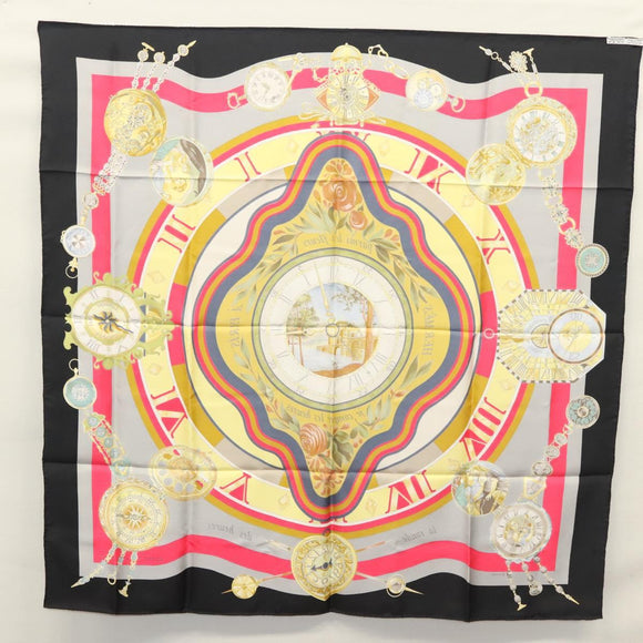 HERMES Carre 90 ""Parmi les fleurs je compte les heures"" Black Auth am8152