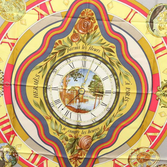 HERMES Carre 90 ""Parmi les fleurs je compte les heures"" Black Auth am8152