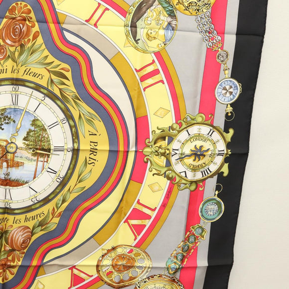 HERMES Carre 90 ""Parmi les fleurs je compte les heures"" Black Auth am8152