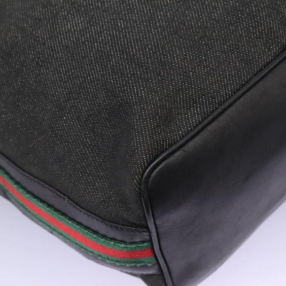GUCCI Web Sherry Line Shoulder Bag Denim Black Red Green 73884 Auth am8160