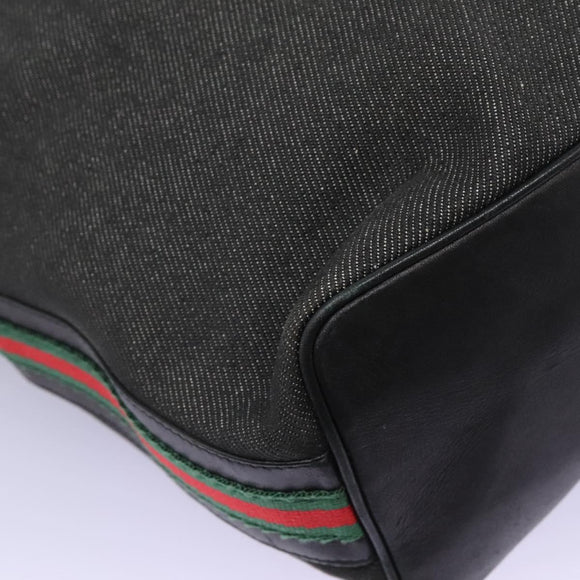 GUCCI Web Sherry Line Shoulder Bag Denim Black Red Green 73884 Auth am8160