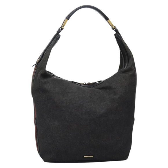 GUCCI Web Sherry Line Shoulder Bag Denim Black Red Green 73884 Auth am8160