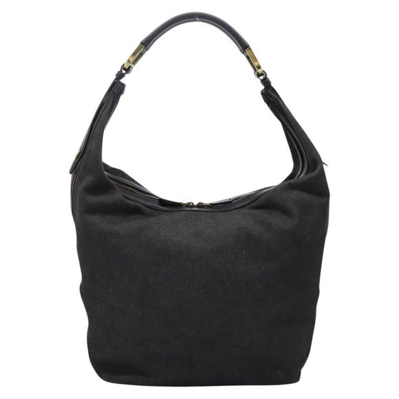 GUCCI Web Sherry Line Shoulder Bag Denim Black Red Green 73884 Auth am8160