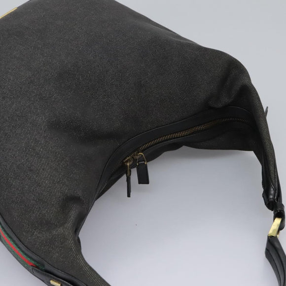 GUCCI Web Sherry Line Shoulder Bag Denim Black Red Green 73884 Auth am8160