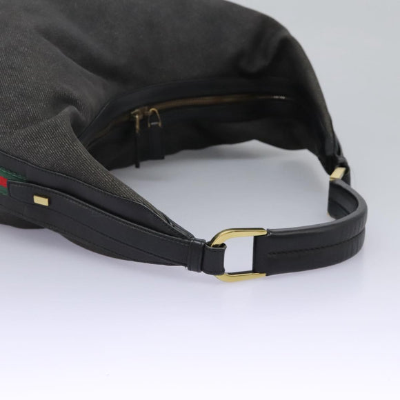 GUCCI Web Sherry Line Shoulder Bag Denim Black Red Green 73884 Auth am8160