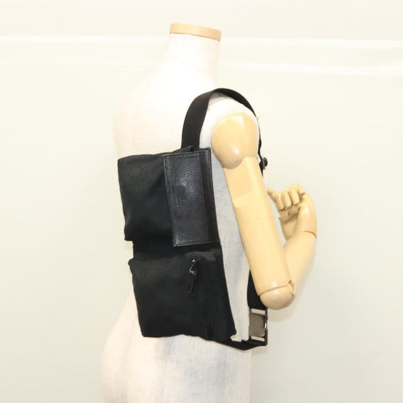 GUCCI GG Canvas Waist bag Black Silver 28566 Auth am8162