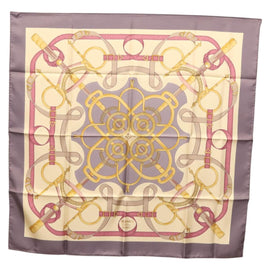 HERMES Carre 90 Scarf ""Eperon d'or"" Silk Beige Auth am8169