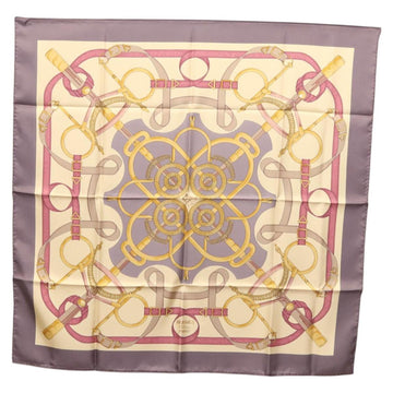 HERMES Carre 90 Scarf ""Eperon d'or"" Silk Beige Auth am8169