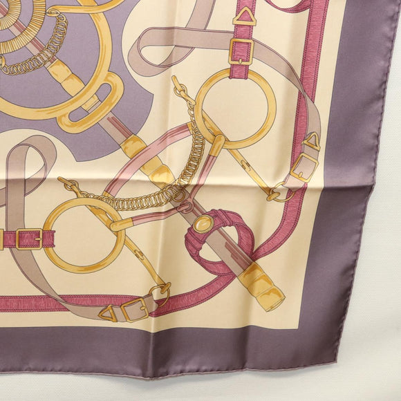 HERMES Carre 90 Scarf ""Eperon d'or"" Silk Beige Auth am8169