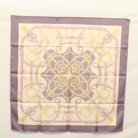 HERMES Carre 90 Scarf ""Eperon d'or"" Silk Beige Auth am8169