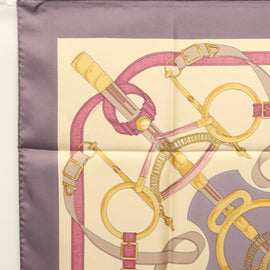 HERMES Carre 90 Scarf ""Eperon d'or"" Silk Beige Auth am8169 - 0
