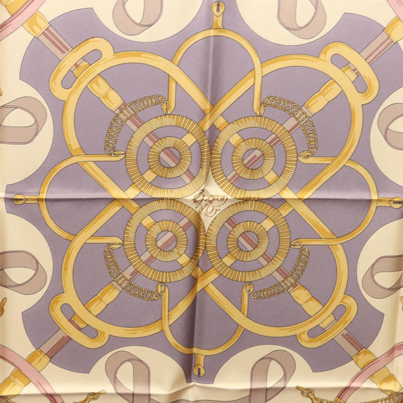 HERMES Carre 90 Scarf ""Eperon d'or"" Silk Beige Auth am8169