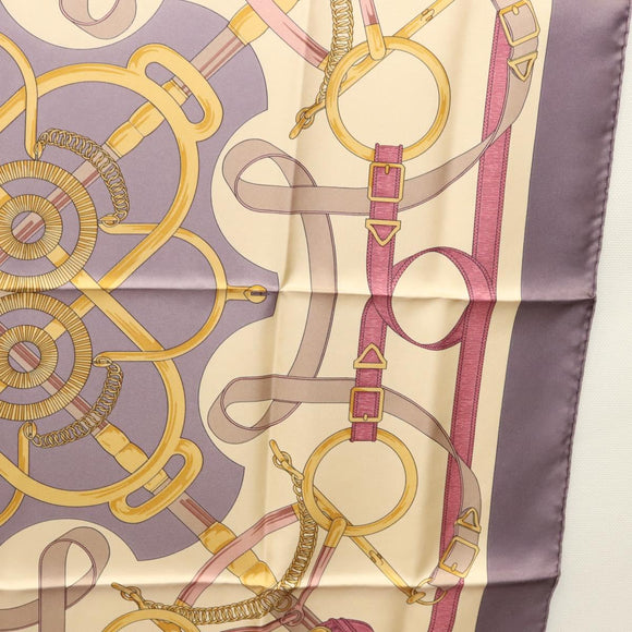 HERMES Carre 90 Scarf ""Eperon d'or"" Silk Beige Auth am8169