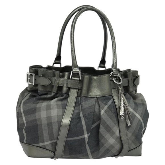 BURBERRY Tote Bag Canvas Black Silver Auth am8188
