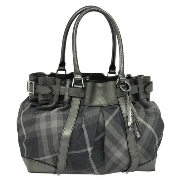 BURBERRY Tote Bag Canvas Black Silver Auth am8188