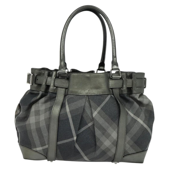 BURBERRY Tote Bag Canvas Black Silver Auth am8188