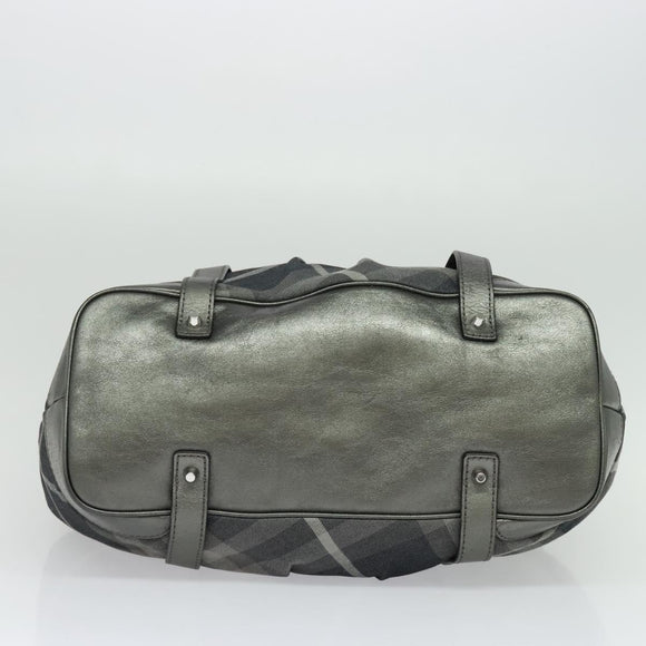 BURBERRY Tote Bag Canvas Black Silver Auth am8188