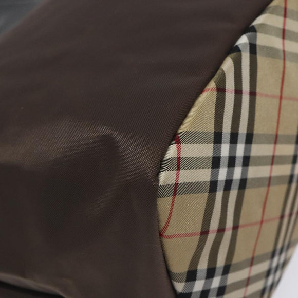 Burberrys Blue Label Hand Bag Nylon Brown Silver Auth am8193